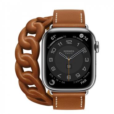 Apple Watch Hermes Series 7 LTE 41mm Silver S. Steel Case w. Fauve Leather D. Tour (MKLK3+MKFV3) - ТвойGadget