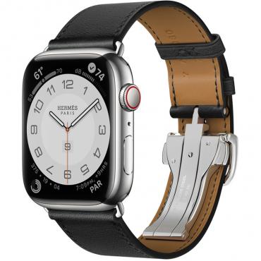 Apple Watch Hermes Series 7 LTE 45mm Silver S. Steel w. Noir Swift L. Single Tour D. Buckle (MKMG3+MHLU3) - ТвойGadget