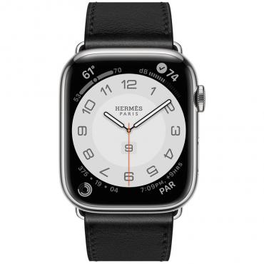 Apple Watch Hermes Series 7 LTE 45mm Silver S. Steel w. Noir Swift L. Single Tour D. Buckle (MKMG3+MHLU3) - ТвойGadget