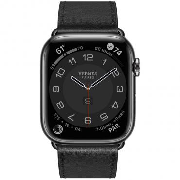 Apple Watch Hermes Series 7 LTE 45mm Space Black S. Steel Case w. Noir Swift Leather S. Tour (MKMW3) - ТвойGadget