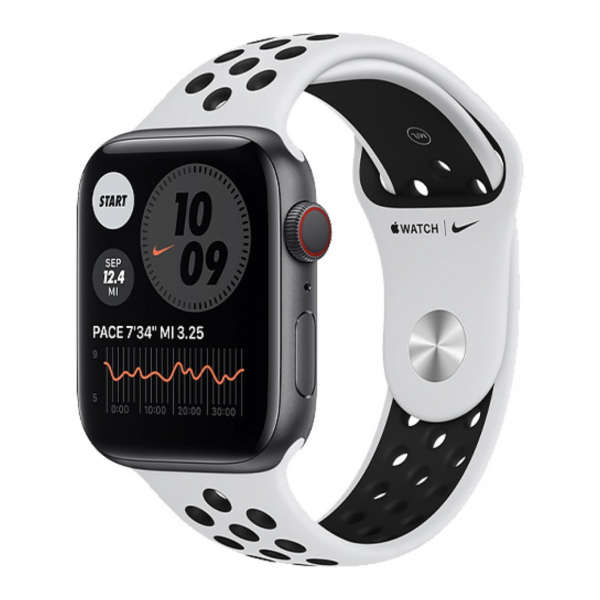 Apple Watch Nike SE GPS + Cellular 44mm Space Gray Aluminum w. Pure Platinum/Black Nike Sport B. (MYYP2) - ТвойGadget