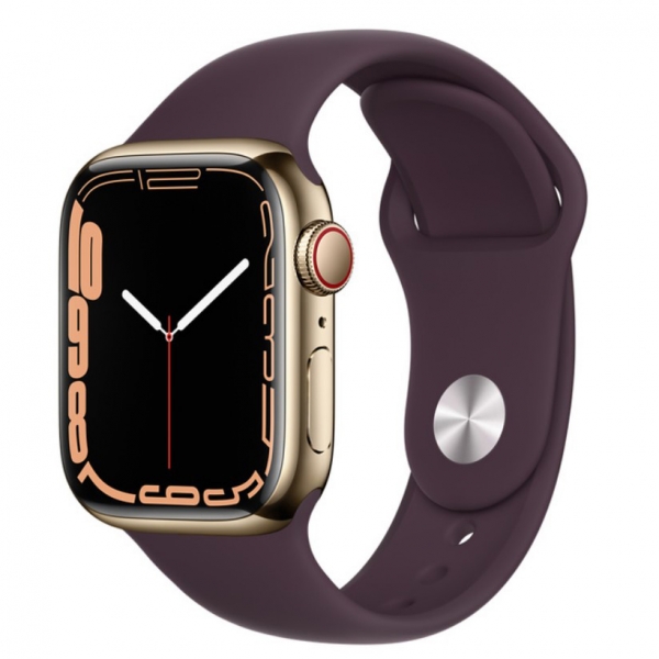 Apple Watch Series 7 GPS + Cellular 41mm Gold S. Steel Case w. Dark Cherry Sport Band_1 Apple Watch Series 7 GPS + Cellular 45mm Gold S. Steel Case w. Dark Cherry Sport Band (MKJF3) - ТвойGadget