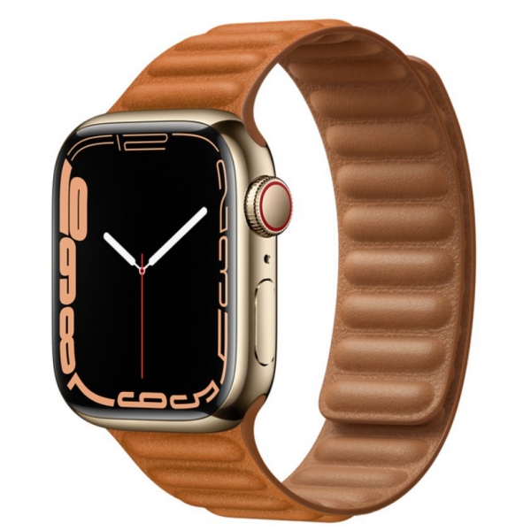 Apple Watch Series 7 GPS + Cellular 41mm Gold S. Steel Case w. Golden B. Leather Link – S/M (MKLE3+ML7K3) - ТвойGadget
