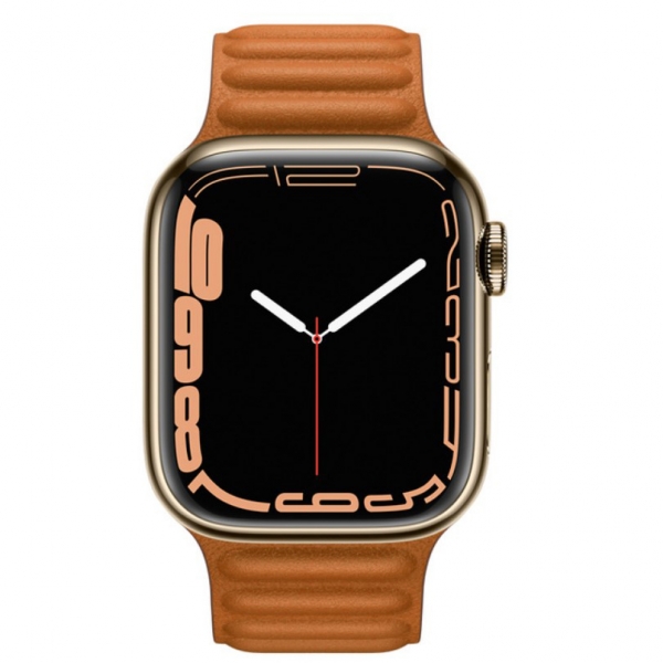 Apple Watch Series 7 GPS + Cellular 41mm Gold S. Steel Case w. Golden B. Leather Link – S/M (MKLE3+ML7K3) - ТвойGadget