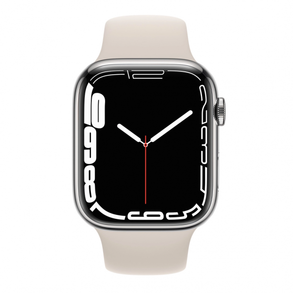 Apple Watch Series 7 GPS + Cellular 41mm Silver Stainless Steel Case w. Starlight Sport Band (MKHE3) - ТвойGadget