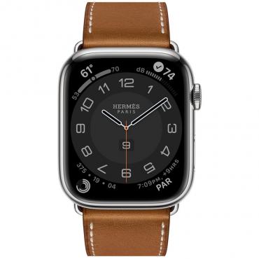 Apple Watch Series 7 Hermes LTE 45mm Sil. S.Steel Case w. Fauve S.Leather S.Tour Dep.Buckle (MKMG3+MKGE3) - ТвойGadget