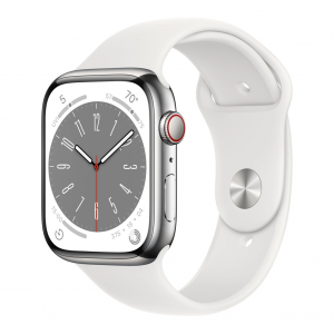 Apple Watch Series 8 GPS + Cellular 41mm Silver S. Steel Case w. White S. Band (MNJ53) — изображение 1
