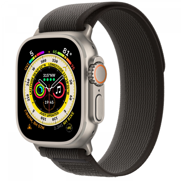 Apple Watch Ultra GPS + Cellular 49mm Titanium Case with Black/Gray Trail Loop – M/L (MQF53/MQFX3) [Вітринні] - ТвойGadget