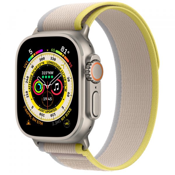 Apple Watch Ultra GPS + Cellular 49mm Titanium Case with Yellow/Beige Trail Loop — M/L (MQF23/MQFU3) [Витринные] - ТвойGadget
