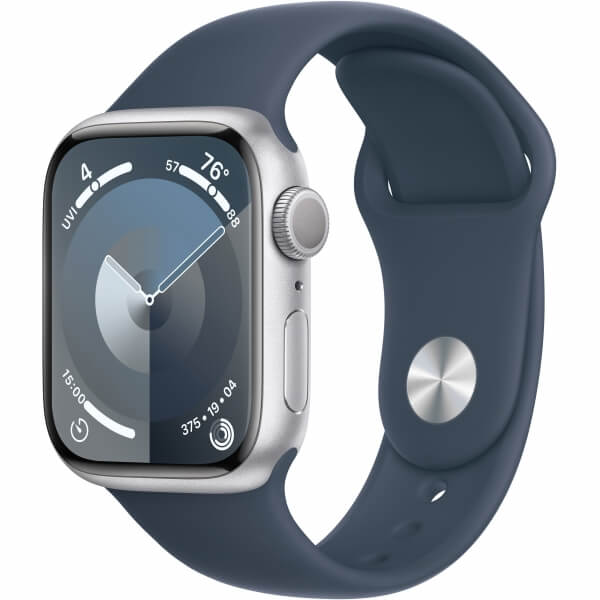 Apple Watch Series 9 GPS 45mm Silver Aluminum Case w. Storm Blue Sport Band — S/M (MR9D3) - ТвойGadget