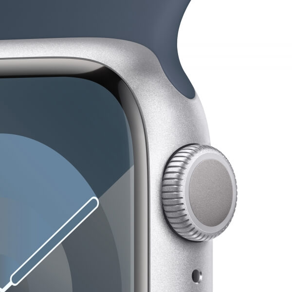 Apple Watch Series 9 GPS 45mm Silver Aluminum Case w. Storm Blue Sport Band — S/M (MR9D3) - ТвойGadget