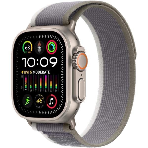 (MRF33)1 Apple Watch Ultra 2 GPS + Cellular 49mm Titanium Case with Green/Gray Trail Loop — M/L (MRF43) - ТвойGadget
