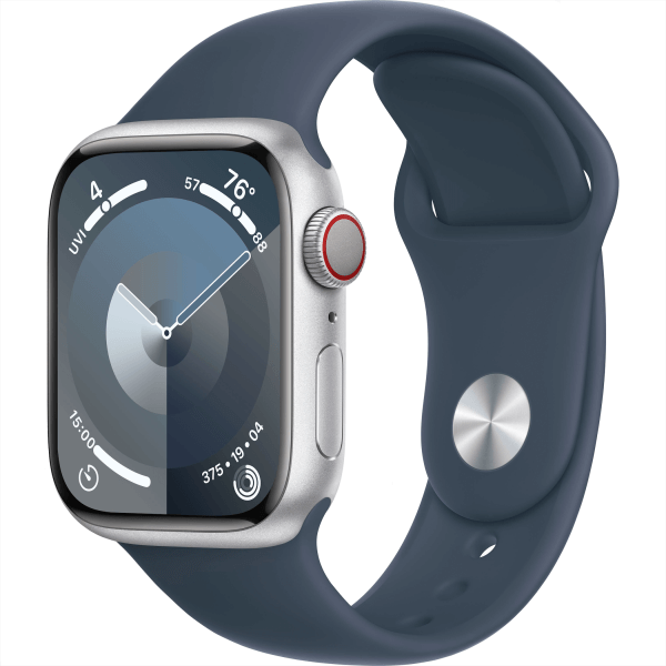 Apple Watch Series 9 GPS 41mm Silver Aluminum Case w. Storm Blue S. Band — S/M (MR903) [NEW NO BOX] - ТвойGadget