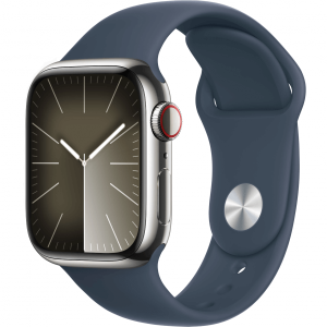 Apple Watch Series 9 GPS + Cellular 41mm Silver S. Steel Case w. Storm Blue Sport Band - S/M (MRJ23) — изображение 1