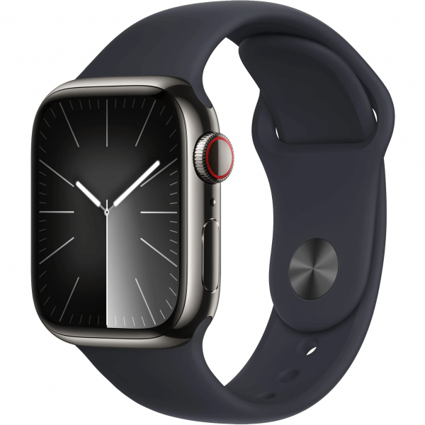 (MRJ83)1 (1) Apple Watch Series 9 GPS + Cellular 41mm Graphite S. Steel Case w. Midnight S. Band – M/L (MRJ93) - ТвойGadget