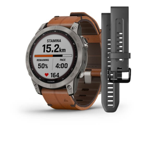 Смарт-часы Garmin Fenix 7 Sapphire Solar Titanium with Chestnut Leather Band (010-02540-31) - ТвойGadget