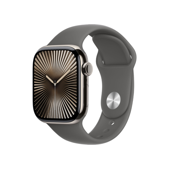 Apple Watch Series 10 GPS + Cellular 42mm Natural Titanium Case w. Stone Grey Sport Band – S/M (MWXD3) - ТвойGadget