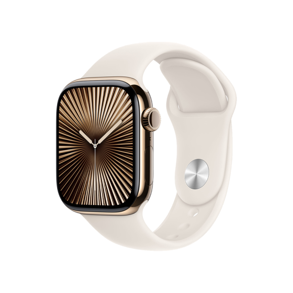 Apple Watch Series 10 GPS + Cellular 46mm Gold Titanium Case w. Starlight Sport Bandq1 Apple Watch Series 10 GPS + Cellular 46mm Gold Titanium Case w. Starlight Sport Band — S/M (MWYX3) - ТвойGadget