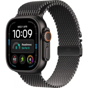Apple Watch Ultra 4 Black Titanium Case with Black Titanium Milanese Loop - Medium (MJAV4)
