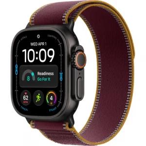Apple Watch Ultra 4 Black Titanium Case with Burgundy Trail Loop - S/M (MJC34)