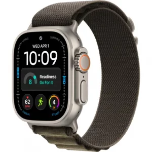 Apple Watch Ultra 4 Natural Titanium Case with Dark Olive Alpine Loop - Medium (MJCR4+MK7A4)
