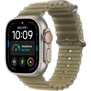 Apple Watch Ultra 4 Natural Titanium Case with Translucent Kelp Ocean Band (MJCR4+MK7M4)