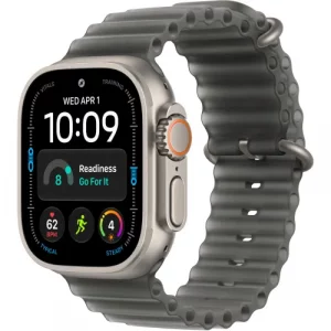 Apple Watch Ultra 4 Natural Titanium Case with Translucent Black Ocean Band (MJCR4+MK7P4)