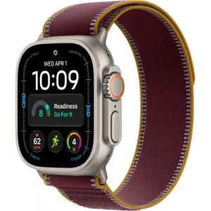 Apple Watch Ultra 4 Natural Titanium Case with Burgundy Trail Loop - M/L (MJCR4+MK8H4)