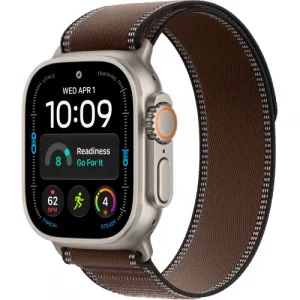 Apple Watch Ultra 4 Natural Titanium Case with Dark Umber Trail Loop - S/M (MJCR4+MK8J4)