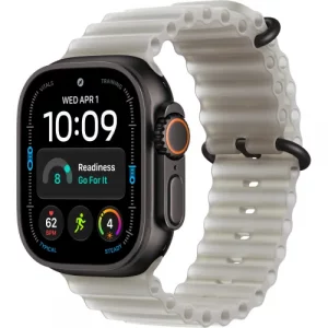 Apple Watch Ultra 4 Black Titanium Case with Translucent Gray Ocean Band (MJCT4+MKAQ4)