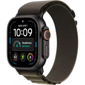 Apple Watch Ultra 4 Black Titanium Case with Dark Olive Alpine Loop - Medium (MJCT4+MKDX4)