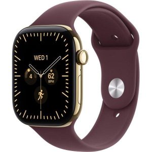 Apple Watch Series 12 GPS + Cellular 46mm Radiant Gold Titanium Case with Burgundy Sport Band M/L (MJGT4)